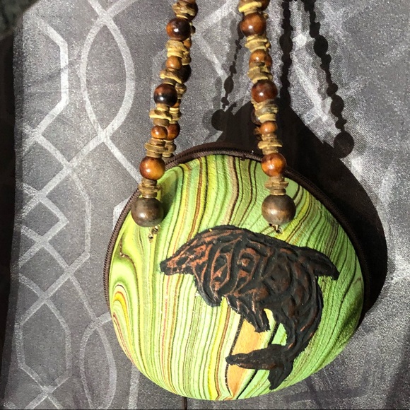 Handbags - Coconut Purse Beaded Handles Dolphin Design